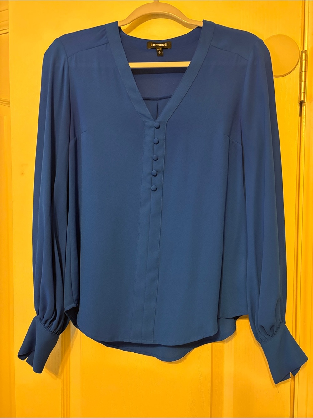 Express Women's Teal Blue V-Neck Button Front Blouse